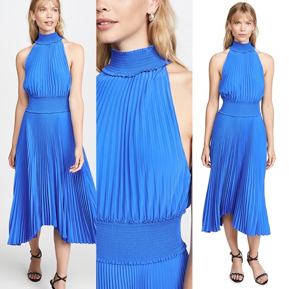 A.L.C. Renzo B Pleated Midi Dress in Adriatic Blue Size 0 - Picture 5 of 10